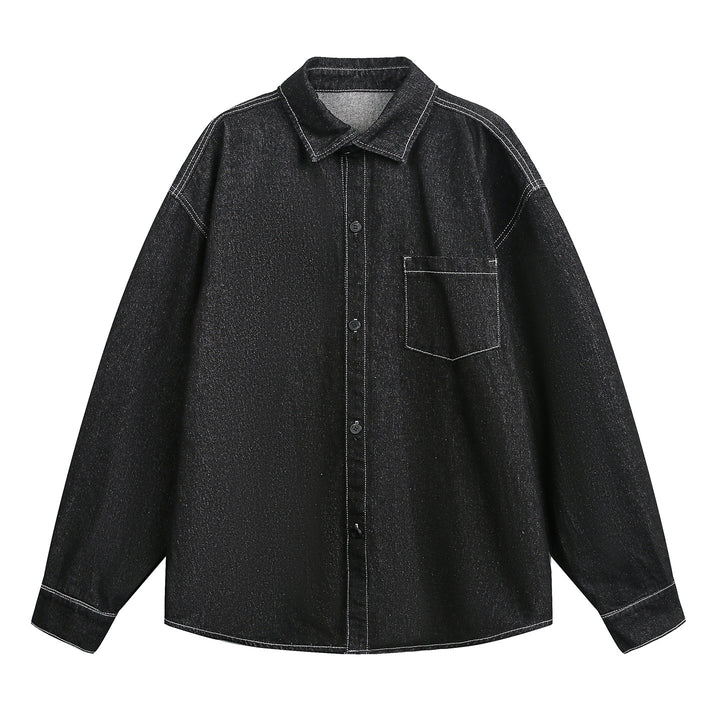 Unisex Oversize Jeanshemdjacke mit Brusttasche und kastigem Schnitt Echo Archiv
