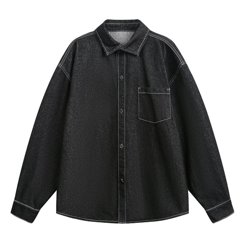 Unisex Weit geschnittene Jeanshemdjacke aus Denim mit Kontrastnähten und aufgesetzter Brusttasche Echo Archiv