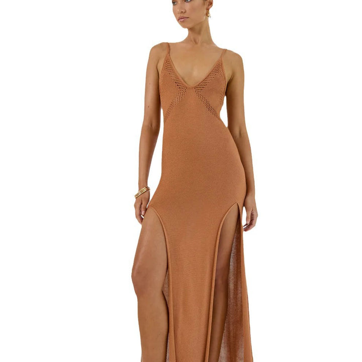 Damen Netz-Maxikleid mit hohem Schlitz Echo Archiv