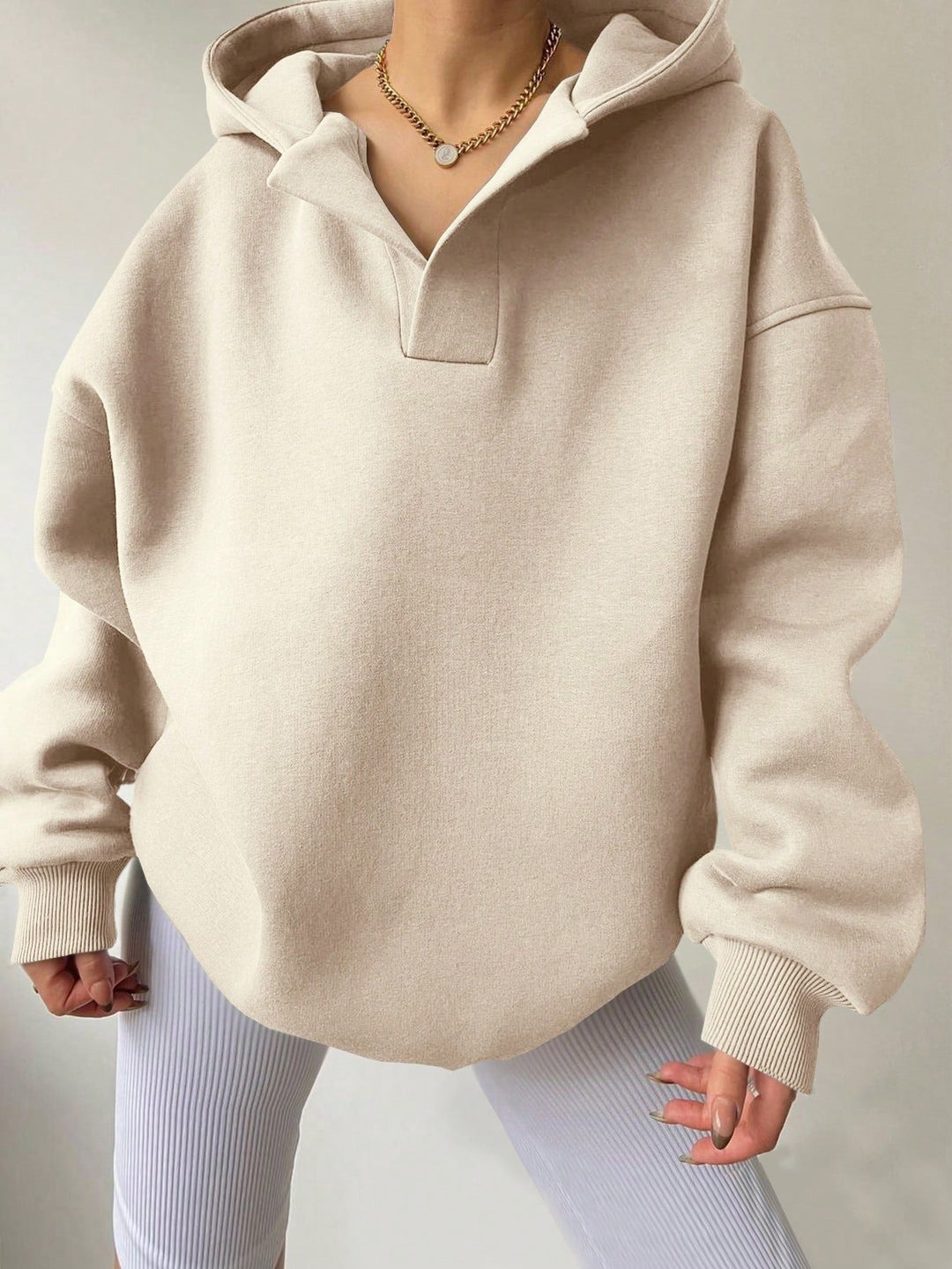 Damen Oversized Kapuzenpullover mit halbem Reißverschluss Echoarchiv