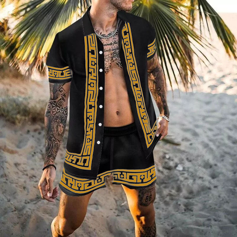 Herren Kurzarm Floral Print Urlaub Set Echoarchiv