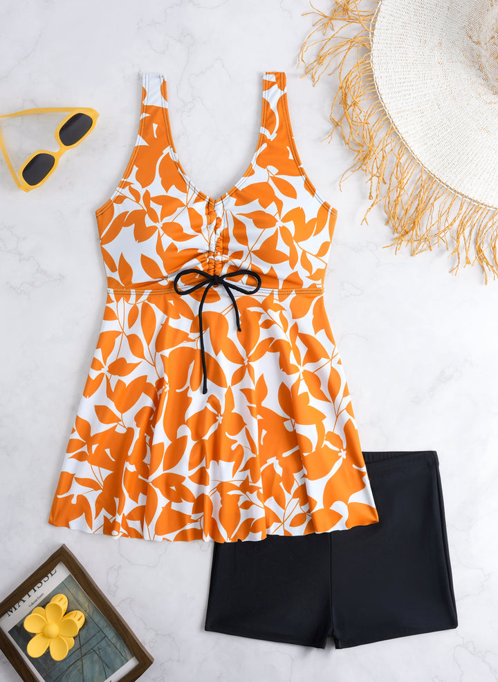 Damen Tankini-Set mit modischem Volant und grafischem Pfauenmuster Echo Archiv