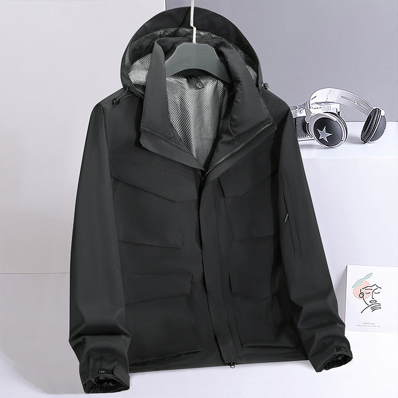 Herren Wasserabweisende Field-Utility-Jacke mit Kapuze und Mehrfach-Taschen Echo Archiv
