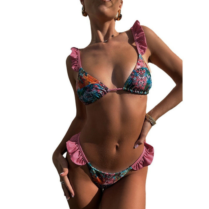 Damen Triangel-Bikini mit fröhlichem Blumenmuster und Rüschendetails Echo Archiv