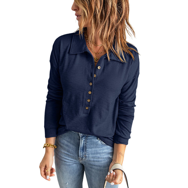 Damen Langarm-Waffelshirt mit Hemdkragen und Knopfleiste Echoarchiv