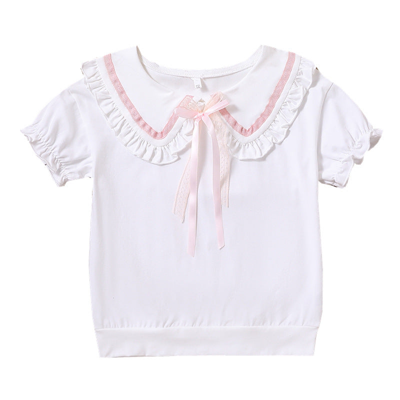 Mädchen T-Shirt mit rüschenverziertem Kragen und Schleifenakzenten Echo Archiv