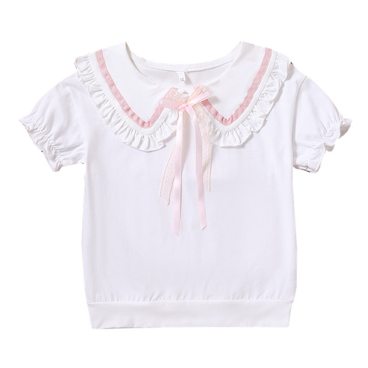 Mädchen T-Shirt mit rüschenverziertem Kragen und Schleifenakzenten Echo Archiv