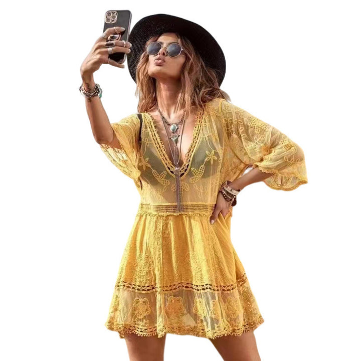 Damen luftiger Beachcover-Up mit aufwendiger Stickerei Echo Archiv