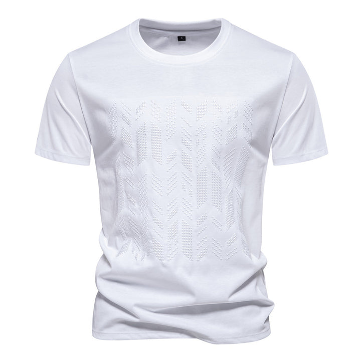 Herren nan Rundhalsshirt aus Baumwollmix mit geometrischer Laserperforation und geradem Schnitt Echo Archiv