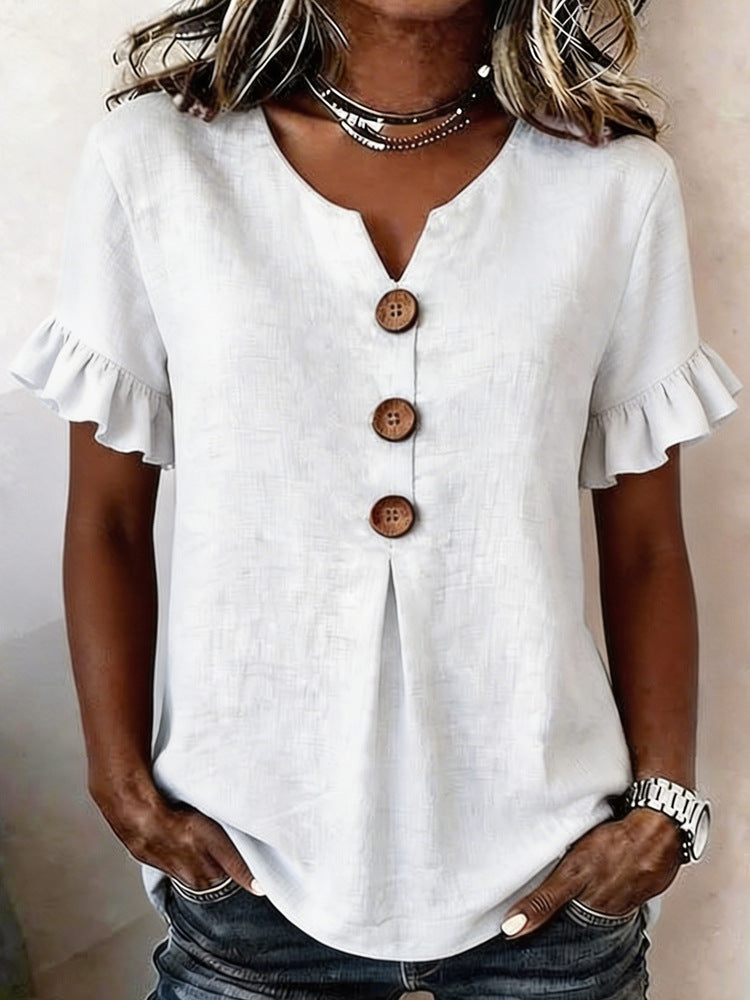Damen Bluse mit Rüschendetails und Holzknöpfen Echo Archiv