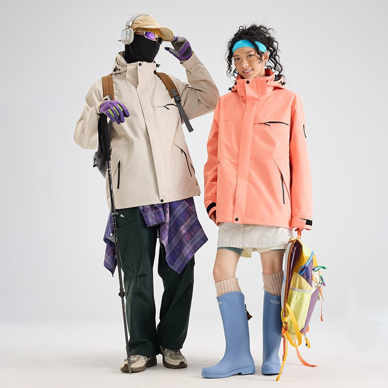 Herren Wasserdichte Outdoor-Softshelljacke mit Kapuze, hohem Stehkragen & Reißverschlusstaschen Echoarchiv