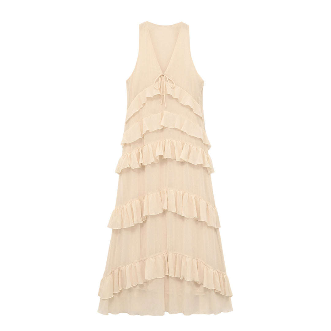 Damen Maxikleid mit verspieltem Rüschendesign und dezenten Bindebändern Echo Archiv