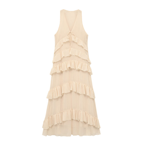 Damen Maxikleid mit verspieltem Rüschendesign und dezenten Bindebändern Echo Archiv