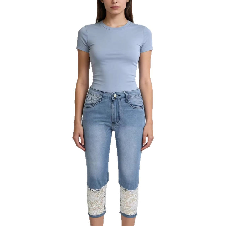 Damen Jeans mit romantischem Spitzeneinsatz und hohem Bund Echo Archiv