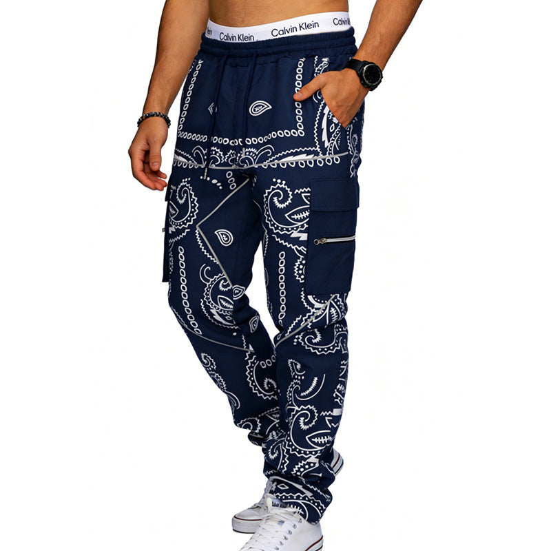 Herren nan Cargo-Jogginghose mit Paisley-Muster, elastischem Bund, multiple Reißverschluss- und Klappentaschen Echo Archiv