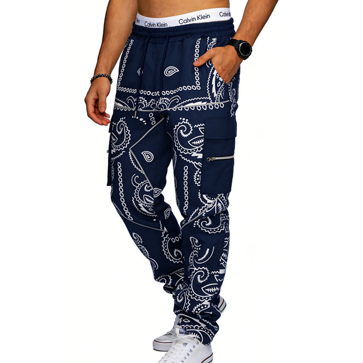 Herren nan Cargo-Jogginghose mit Paisley-Muster, elastischem Bund, multiple Reißverschluss- und Klappentaschen Echo Archiv