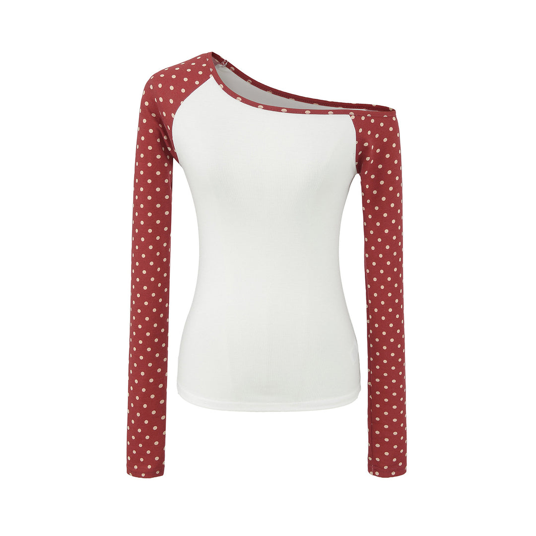 Damen Asymmetrisches Longsleeve mit Polka-Dot Raglanärmeln Echoarchiv