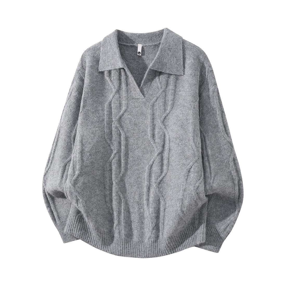 Damen Oversize Mohair‑Optik Zopfstrickpullover mit Polokragen und V‑Ausschnitt Echoarchiv
