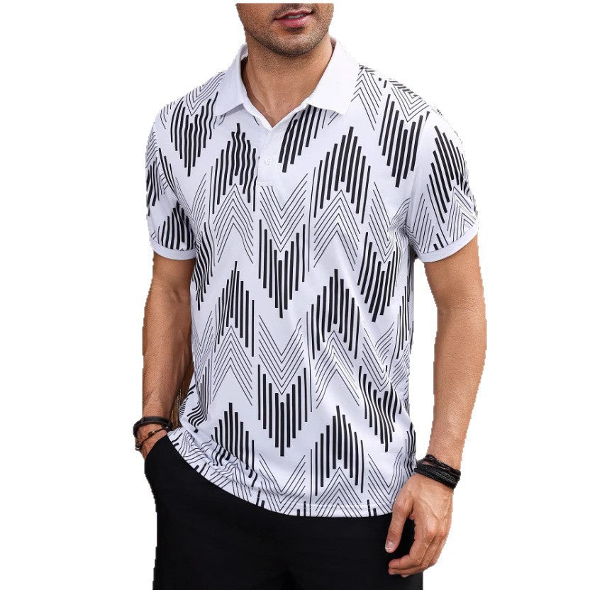 Herren Polohemd mit modernem geometrischem Design und schickem Kontrast Echoarchiv