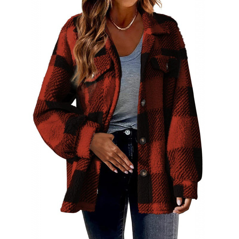 Damen Karierte Teddy‑Hemdjacke im Oversize‑Shacket‑Stil Echo Archiv