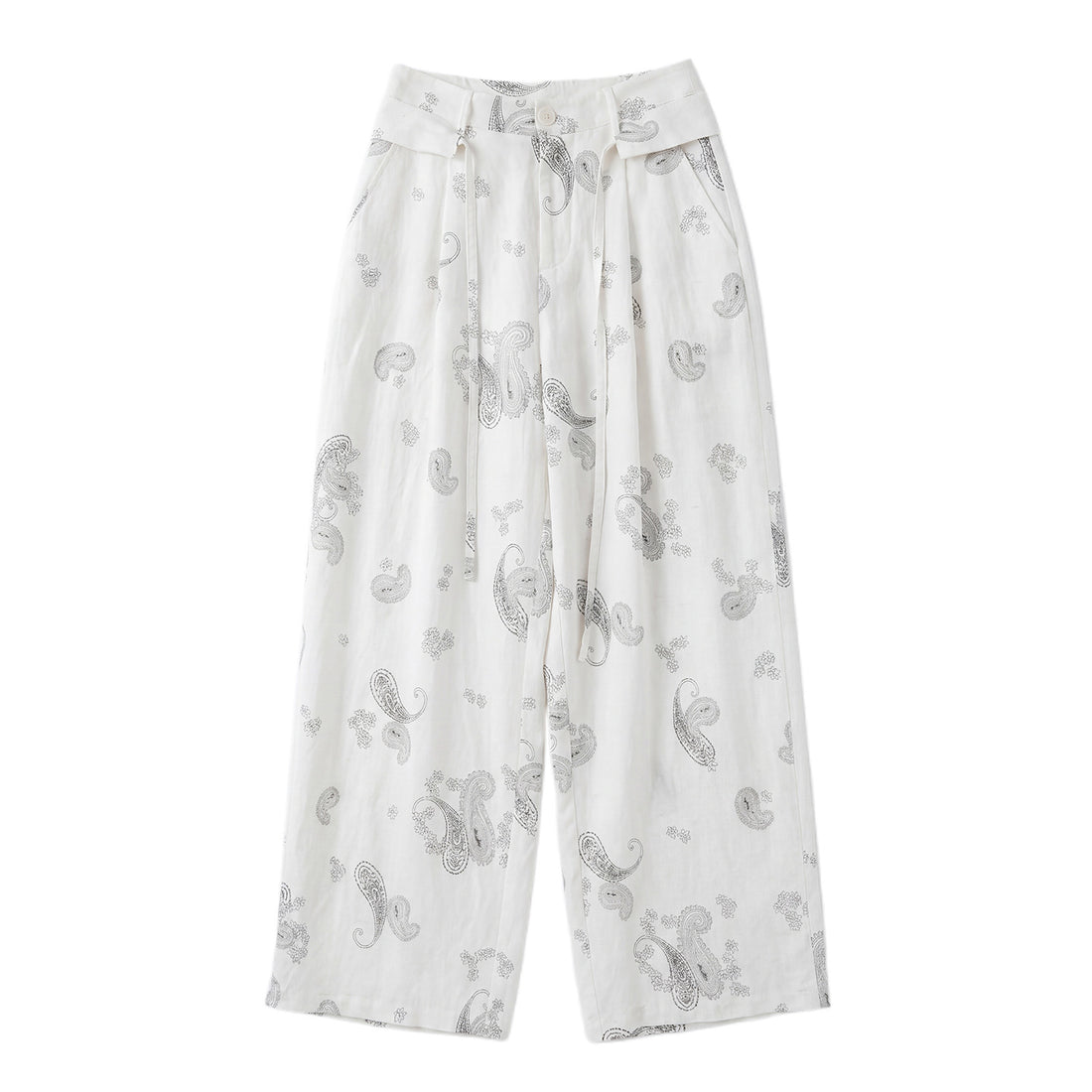 Damen Weite Leinenhose mit Paisleymuster – Avélisse