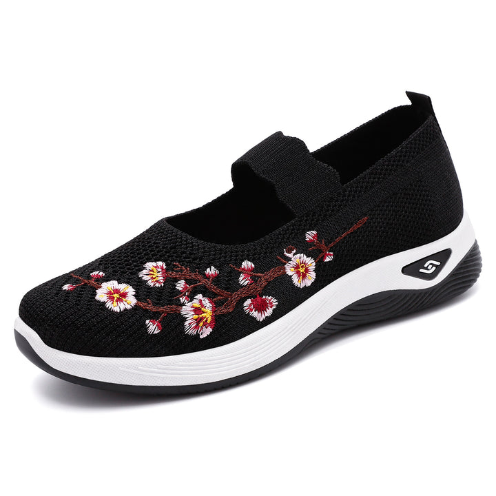 Damen nan bestickter gestrickter Slip-On Sneaker mit Mary-Jane Riemen und stoßdämpfender EVA-Sohle Echo Archiv