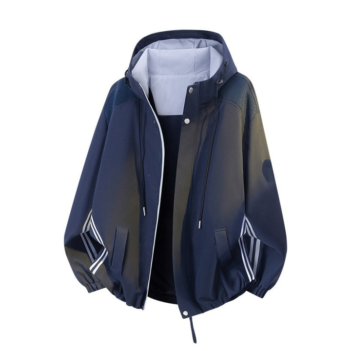 Herren Sportlich-urbane Oversize Windbreaker-Jacke mit Kapuze, reflektierenden Einsatzstreifen und elastischem Saum Echoarchiv