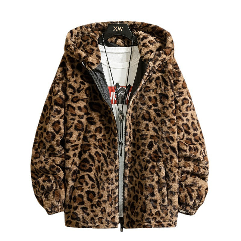 Damen kuschelige Fleecejacke mit Leopardenmuster und Kapuze Echoarchiv