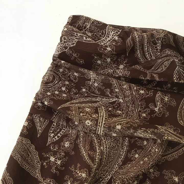 Damen ausgestellter Maxirock mit hoher Taille, gefaltetem Bund und Paisley‑Print – Valéora