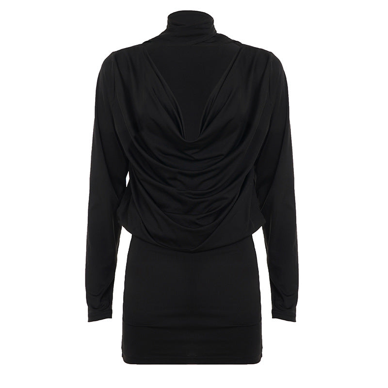 Damen nan figurbetontes Langarm-Minikleid mit Wickel‑V‑Ausschnitt, angesetzter Schluppe und taillierter Raffung Echo Archiv
