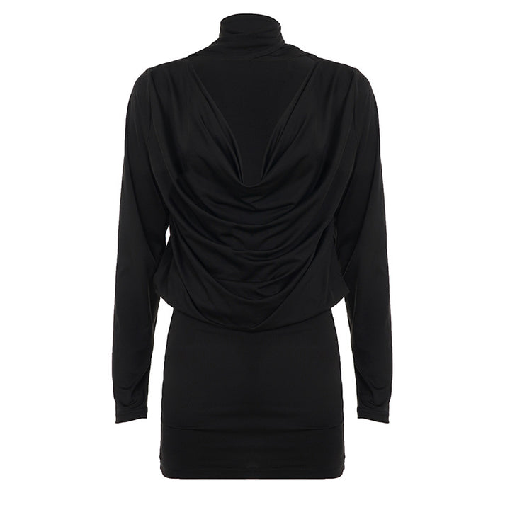 Damen nan figurbetontes Langarm-Minikleid mit Wickel‑V‑Ausschnitt, angesetzter Schluppe und taillierter Raffung Echo Archiv