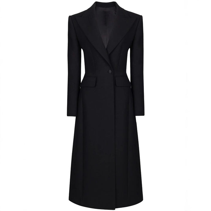 Damen Taillierter Longline-Mantel mit spitzem Revers und Gehschlitz Echoarchiv