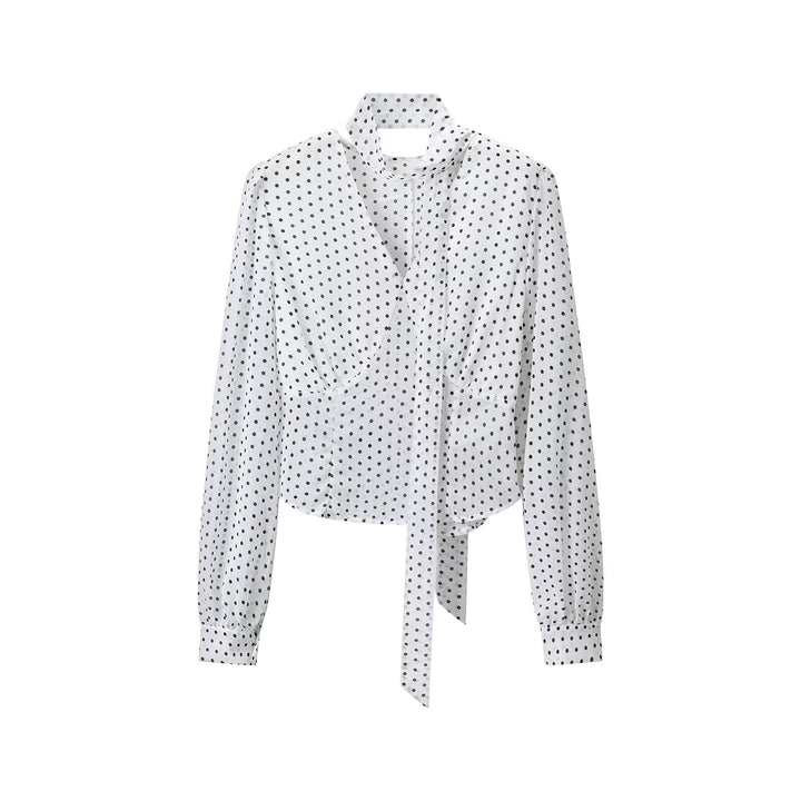 Damen Wickelbluse mit Bindeschal, V-Ausschnitt und Polka-Dot-Optik Echoarchiv