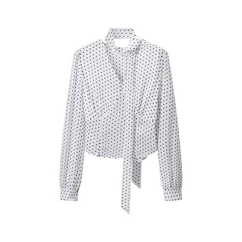 Damen Wickelbluse mit Bindeschal, V-Ausschnitt und Polka-Dot-Optik Echoarchiv