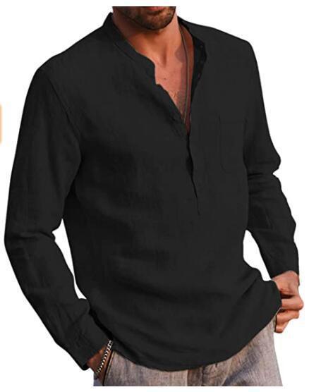 Herren Leinenhemd mit klassischem Henley-Ausschnitt und Brusttasche Echoarchiv