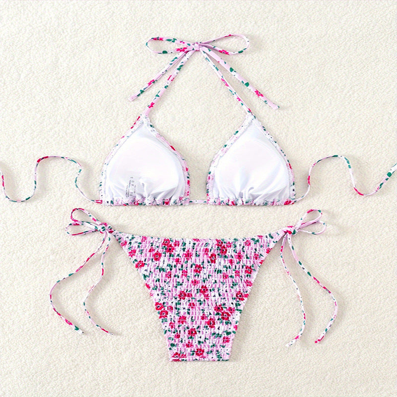 Damen Floral Push-Up-Bikini-Set mit verspielten Bindebändern Echo Archiv