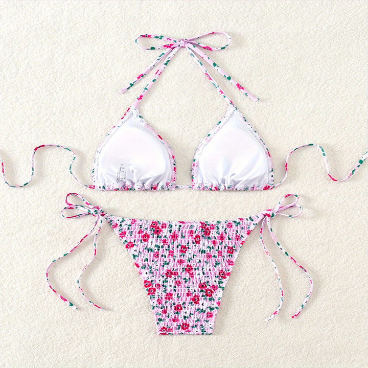 Damen Floral Push-Up-Bikini-Set mit verspielten Bindebändern Echo Archiv