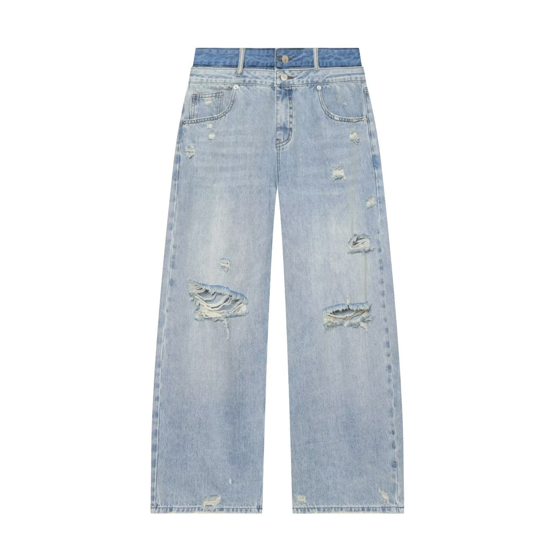 Damen Hochtaillierte Jeans mit weitem Bein und Destroyed-Optik Echo Archiv