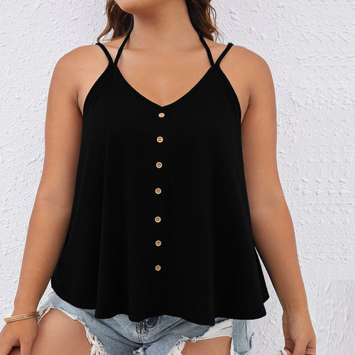 Damen V-Ausschnitt Tanktop mit Knopfdetails und schwingendem Saum Echo Archiv