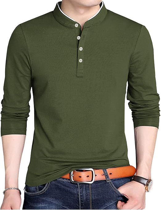 Herren Langarm-Henley-Shirt mit modernem Kragen und Knopfleiste Echoarchiv