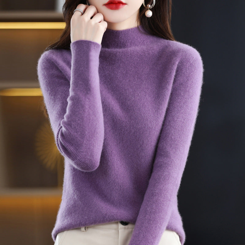 Damen Schmal geschnittener Mockneck-Pullover aus kaschmirähnlichem Feinstrick Echoarchiv
