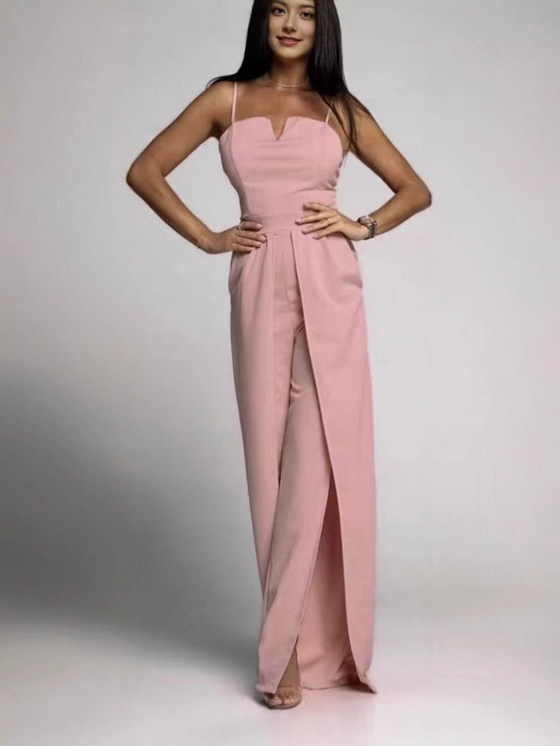 Echoarchiv | Hohe Taille Schlitz Fließender Breiter Bein Cami Jumpsuit