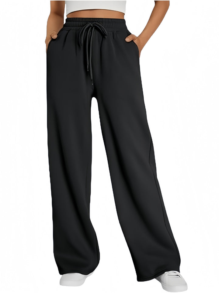 Damen Palazzo-Loungehose mit hoher Taille, elastischem Bund, Kordelzug und tiefen Seitentaschen – Avélisse