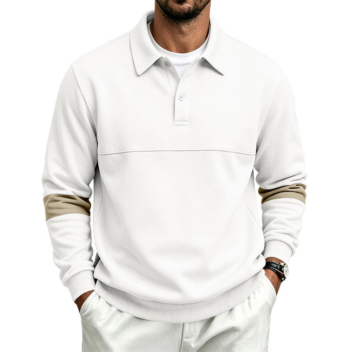 Herren Langarm-Poloshirt-Sweatshirt mit halber Knopfleiste, Kontrastärmeln und Rippbündchen – Cavello