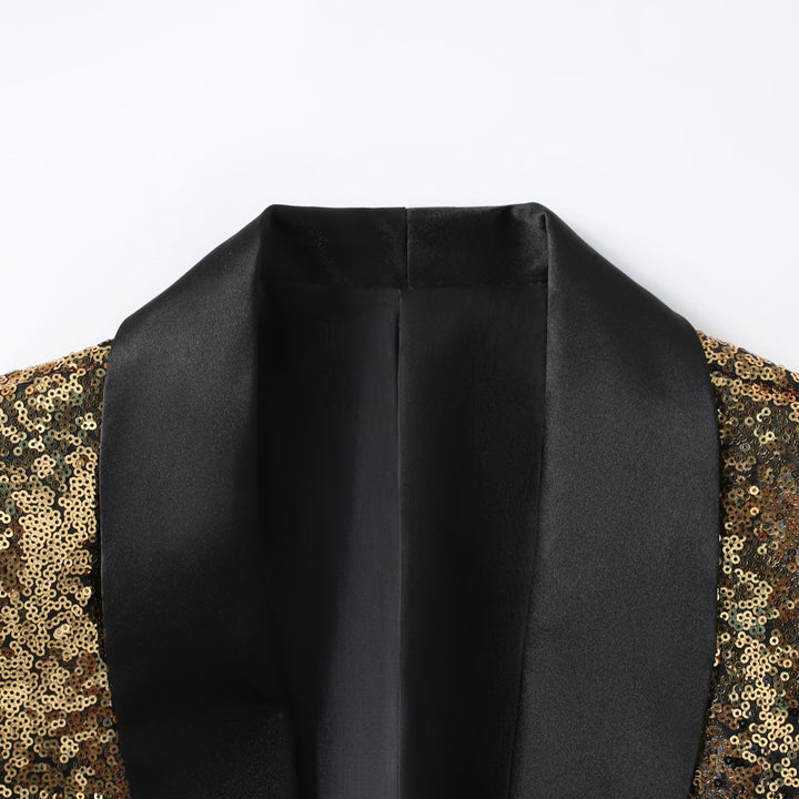 Herren Glamouröser Paillettenblazer mit satiniertem Revers und modernem Schnitt Echoarchiv