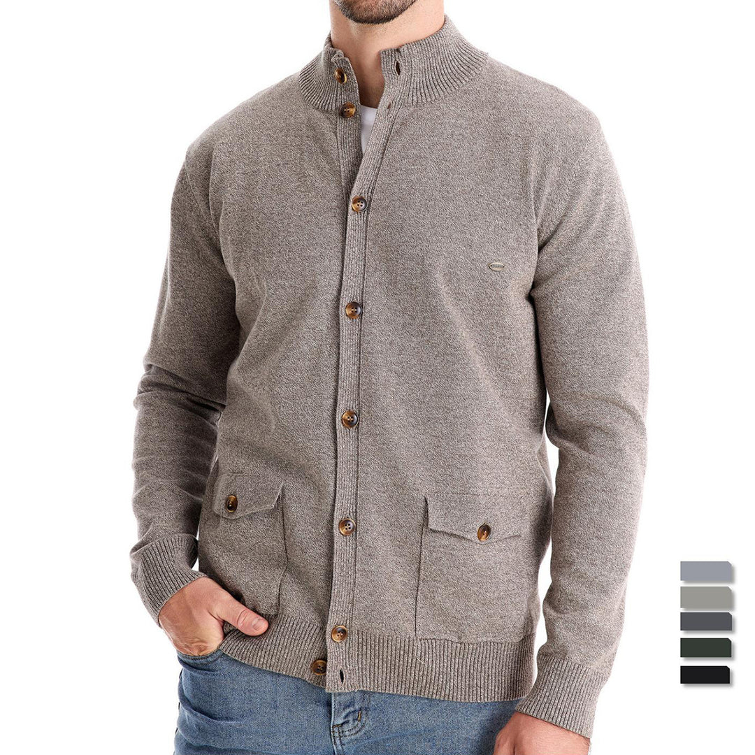 Herren Strickjacke mit modernem Stehkragen und praktischen Knöpfen Echoarchiv