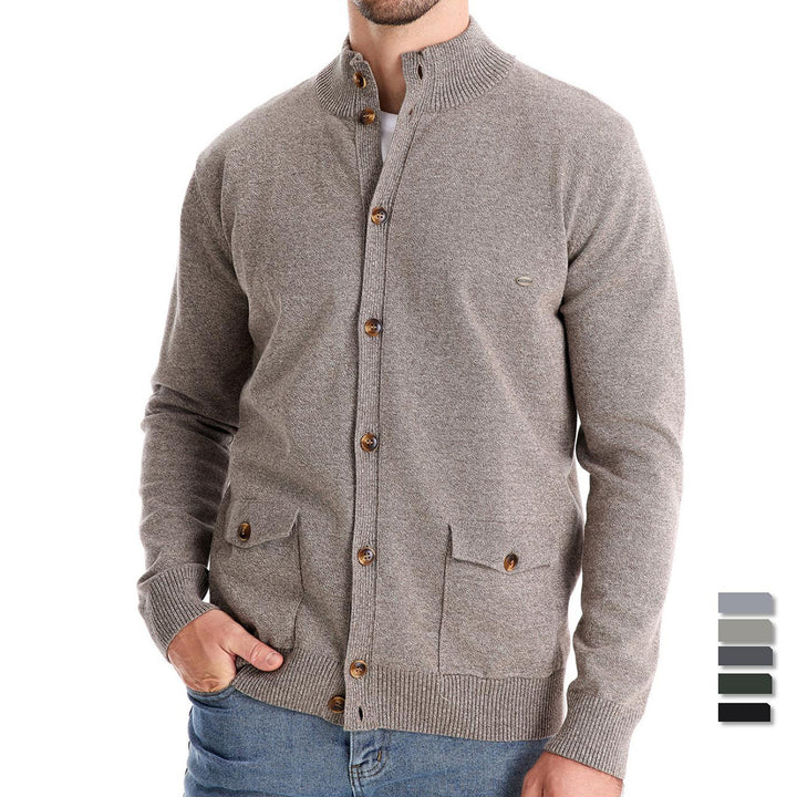 Herren Strickjacke mit modernem Stehkragen und praktischen Knöpfen Echoarchiv