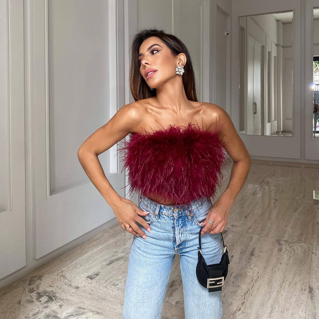 Damen Crop-Top aus Federstoff mit charmantem Design Echo Archiv