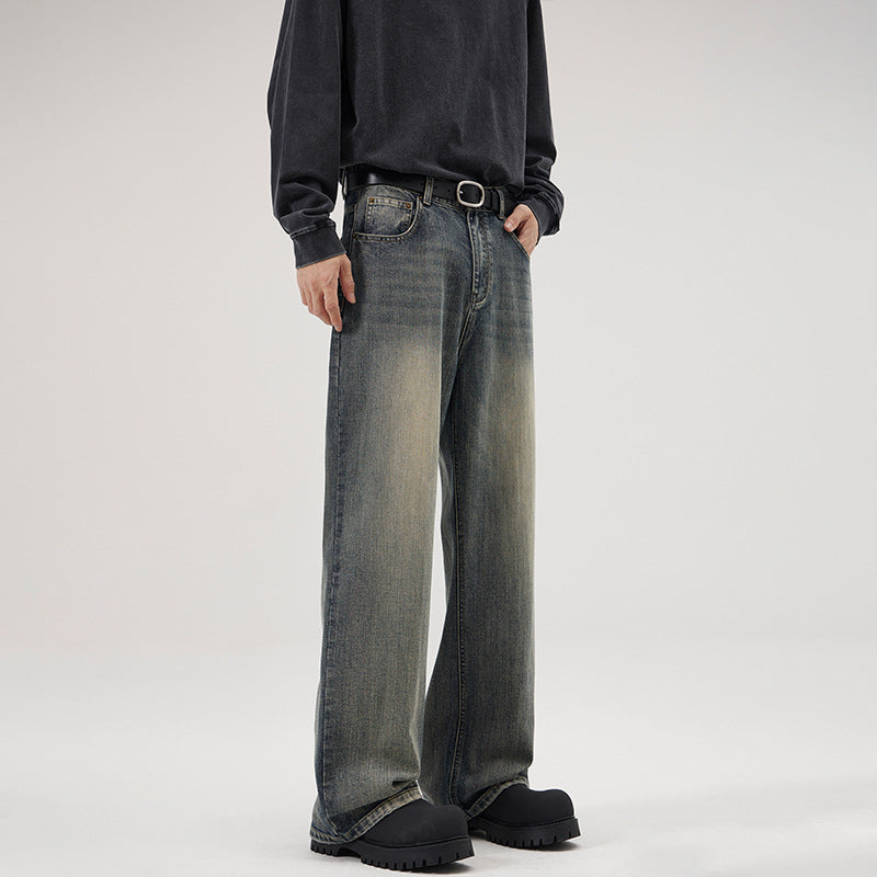 Herren Ultraweite Stonewashed-Baggy-Jeans mit tiefem Schritt und soften Fade-Details Echo Archiv