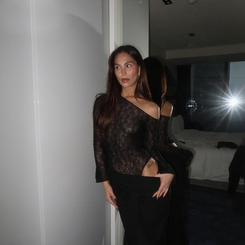 Damen eleganter Spitzen-Bodysuit mit schickem langen Rock Echo Archiv
